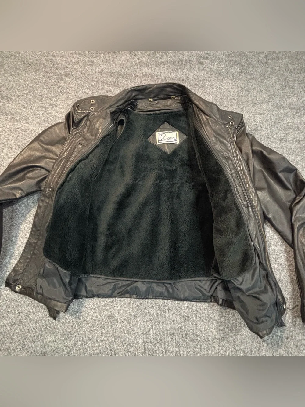 VTG 80s Rivari Black Leather Jacket Pile Lined Cafe Racer Moto Mens Medium Large